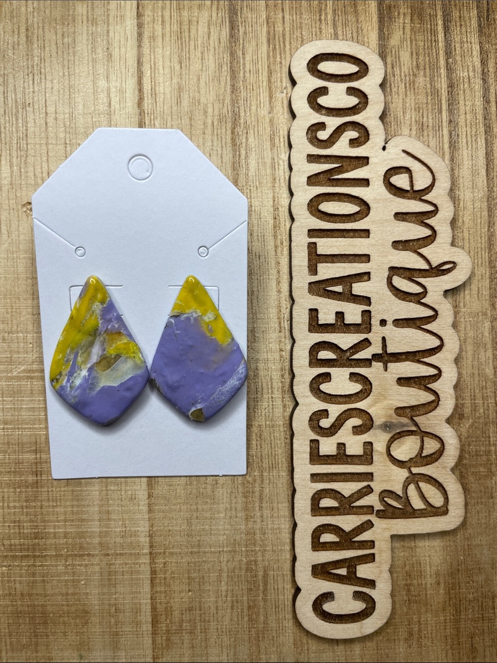 Handmade Purple and Yellow Teardrop Earrings